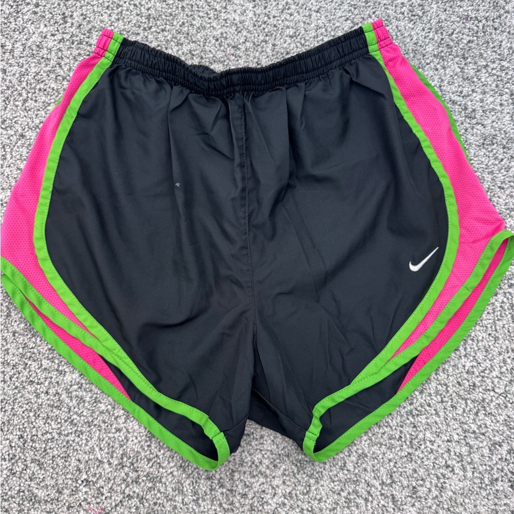 Nike Women's Athletic Shorts Black with Pink and Green Trim